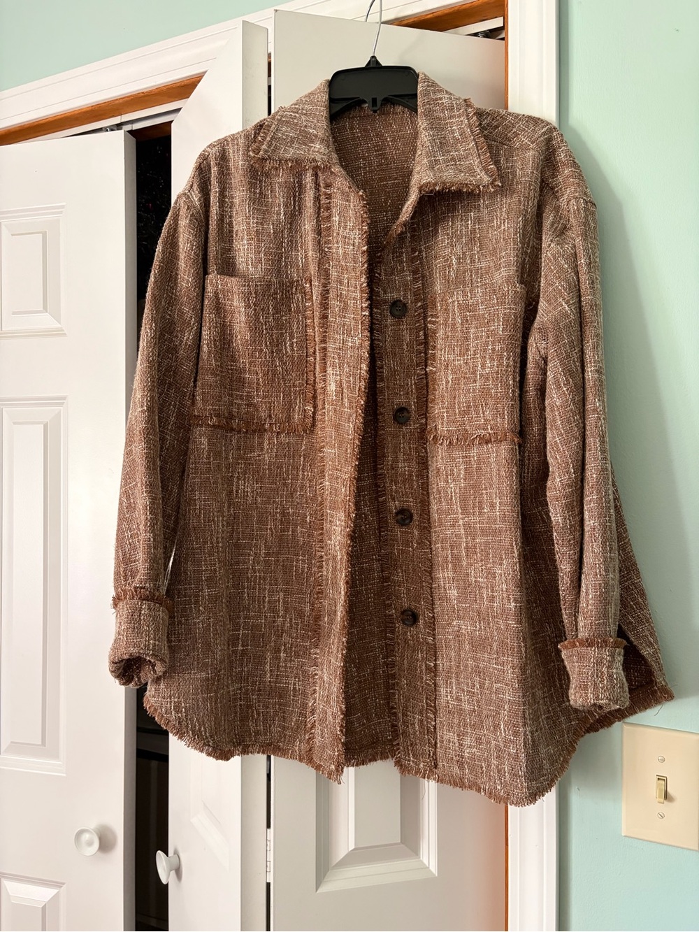 Brown Textured Button-Up Jacket - Women